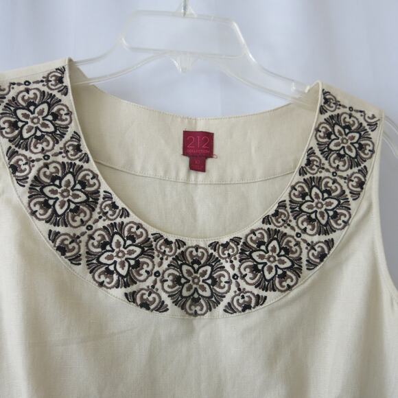 212 COLLECTION Dress Size 10 Sleeveless Embroidered Mid Length Khaki Casual - Picture 3 of 8
